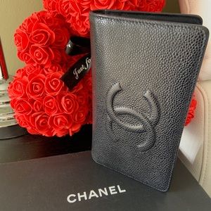 Authentic Chanel Black Caviar CC Long Wallet